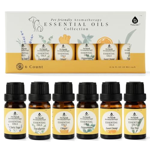 Pursonic Pet-Friendly Aromatherapy Oil Blends, 6-Piece Set with Eucalyptus, Sweet Orange,...