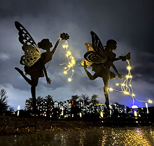 Xirujubeautiful Elf Solar Garden Lamp Decoration, Metal Statue Beautiful Faery Landscape Lamp Waterproof Outdoor Shower Solar Lawn Garden Porch Corridor Decorates Lamp (2) #TOP2