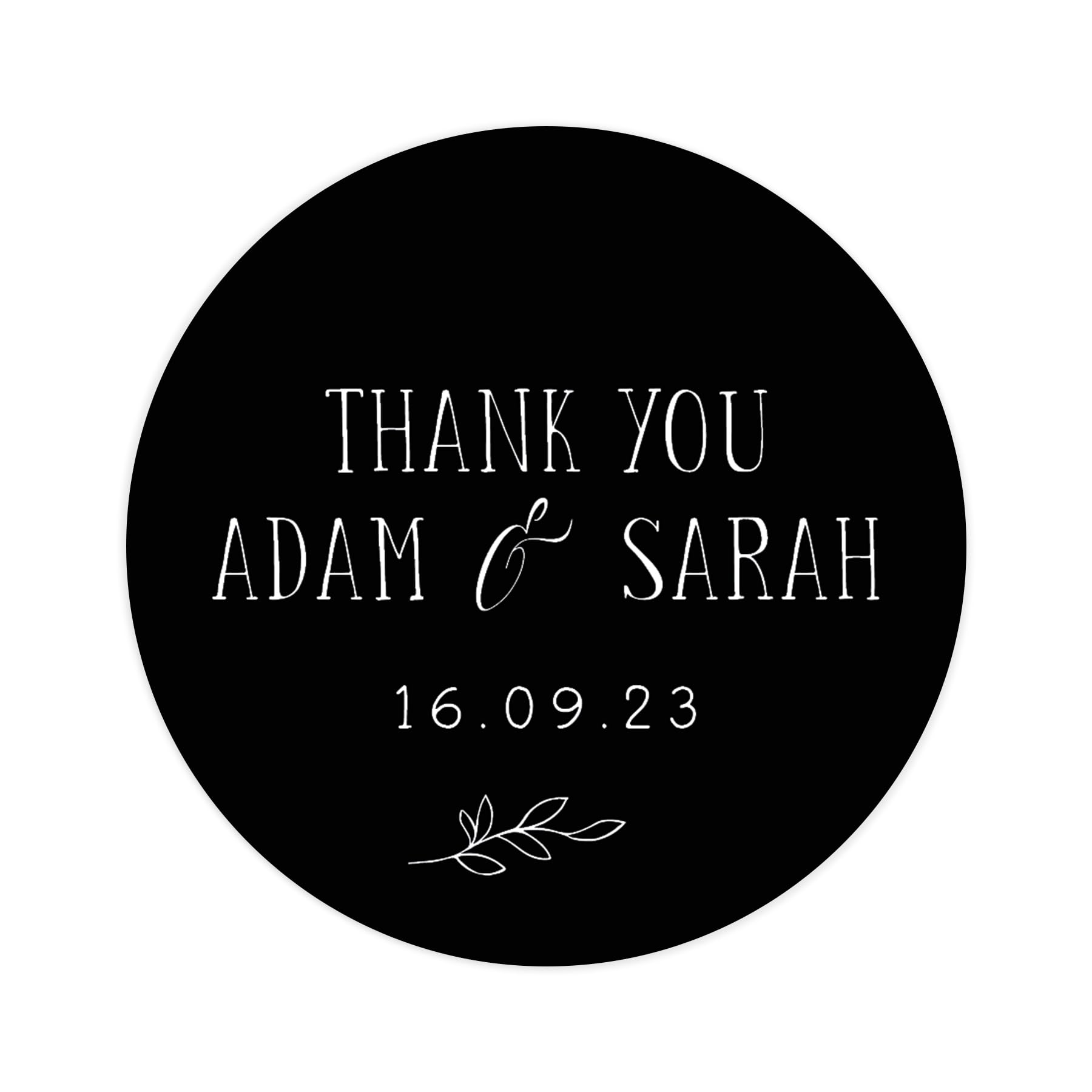 Personalised wedding stickers | thank you wedding labels | 12 colours - favor sticker thanks | wedding favors thank you stickers | 35 round stickers (Black)