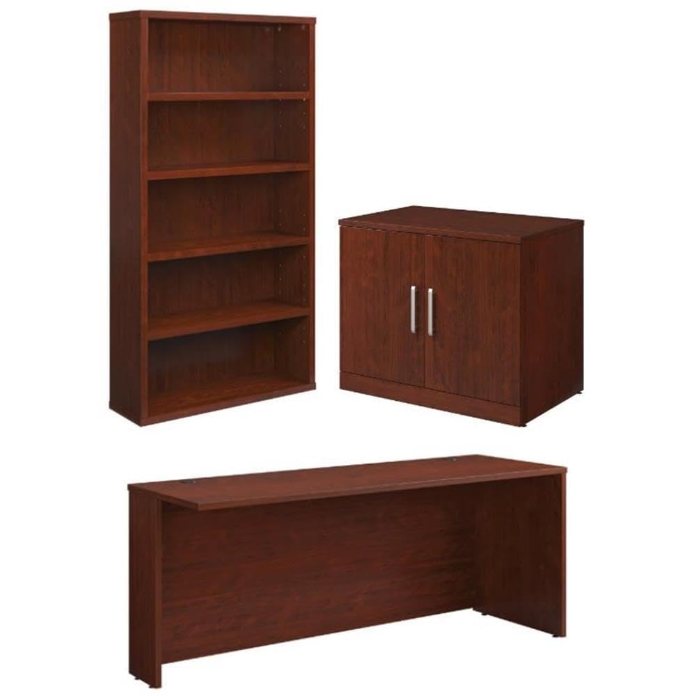 Home Square 3-Piece Set with Desk Shell Storage Cabinet & 5-Shelf Bookcase