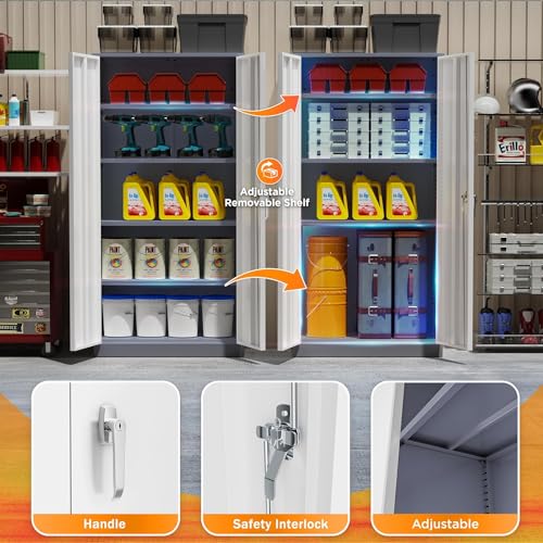 Image of INTERGREAT Metal Storage Cabinet Doors, 72 inch Locking Steel Storage Cabinet with Shelves, Tall Lockable Steel Cabinets for Home Office, Garage(New Grey)