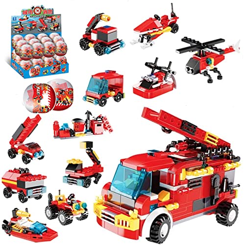 POSO ブロック カプセル タマゴから出てくるブロック DIY 積み木 ブロック おもちゃ 知育玩具 男の子 女の子 贈り物 24入ブロックで作る7種類セット (消防車)