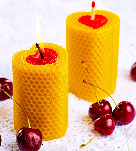 Heart Candles Gold And Red Set. 2 Colored Pillar Beeswax Candles With Honey Scent (Size 3.34×2.16 In) For Gift And Home Decor (Red And Gold) #TOP5