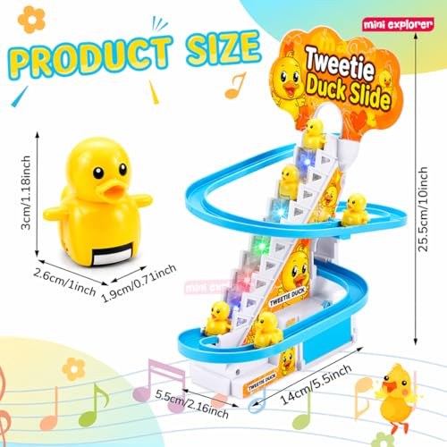 Image of MiniExplorer Duck Track Toys for Kids - Stair-Climbing Escalator with Lights & Music, Includes 3 Small Ducks - Interactive Duck Track Slide Toy - Perfect Toddler Gift