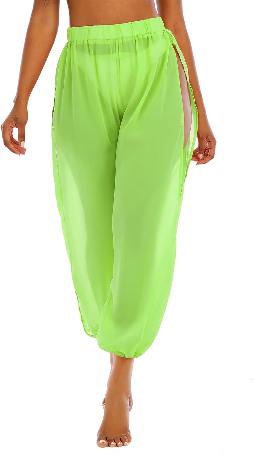 American Trends Womens Swimsuits Cover Up Pants for Women Ruffle High Waist Swimwear Pants Sheer Beach Bikini Bottoms - Image 4