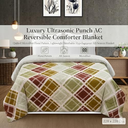 Image of Home Stylish Luxury Ultrasonic Punch AC Comforter Blanket - Quilted Microfiber Floral Pattern, Lightweight Breathable Hypoallergenic All‑Season Blanket for Bedroom, Travel (228x228 Cm) Trangle Multi