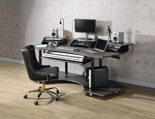 SVRCK Enhanced Music Production with 83" Recording Studio Desk, Spacious Wooden Top, Metal Frames, and Mobile Design, Dark Finish