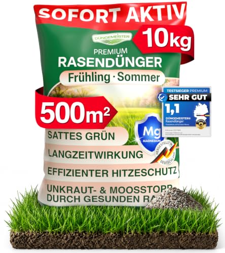 Rasendünger Sommer Sofortwirkung sattes Grün für Streuwagen geeignet (10 kg für 500m)
