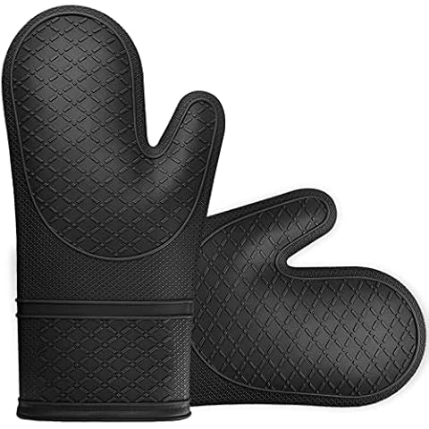 Gesentur Oven Gloves Silicone Oven Gloves Non-Slip Heat Resistant Oven Gloves for Cooking Baking 1 Pair (Black) Cover