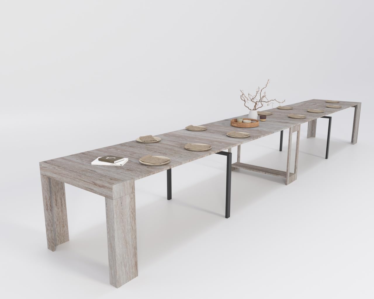 VE.CA - PLUTONE - Tavolo Consolle - Consolle allungabile Con Porta Prolunghe Allungabile da 70 a 590cm - Rovere vintage - Ideale come consolle ingresso, tavolo da pranzo, arredo - Made in Italy