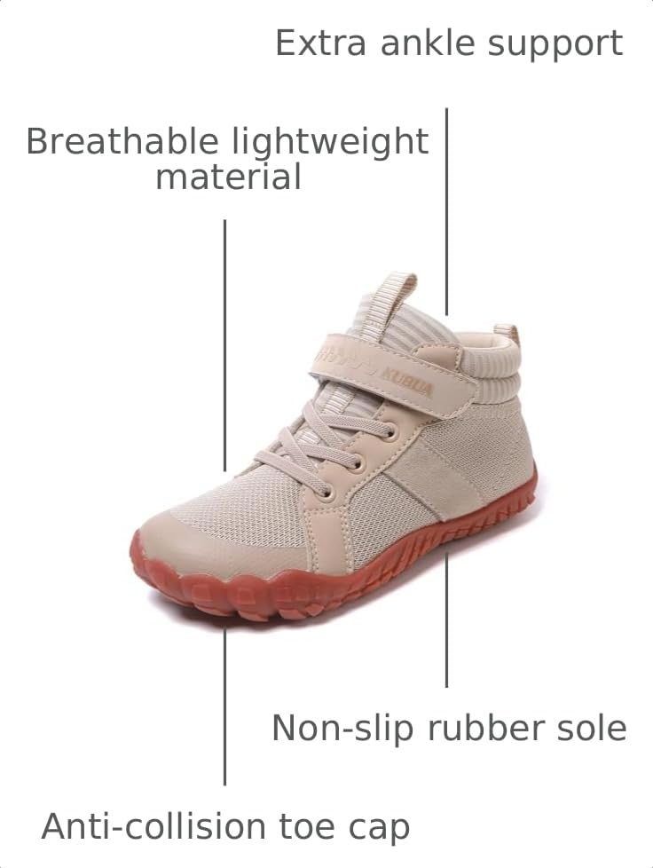 Image of KUBUA Kids High Top Barefoot Shoes Boys Girls Minimalist Zero Drop Sneakers | Wide Toe Box, Padded Collar for Ankle Support, Non-Slip, Hiking, Tennis, Walking, School, Wrestling, Gym, Little Kid, Big Kid