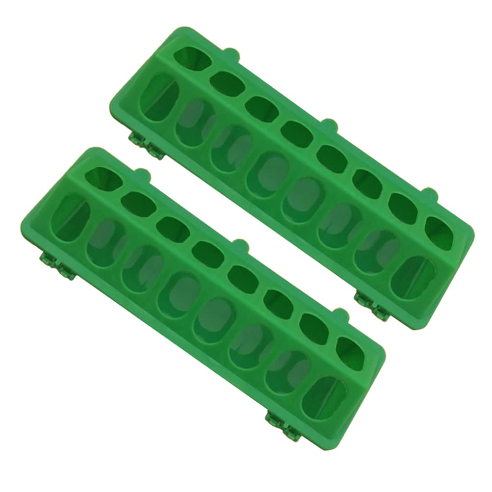 HEMOTON2Pcs Plastic Flip Top Chicken Feeders No Waste- Poultry Feeding Tray with Holes Poultry Trough Tool for Home Farm, Chicken Supplies (Green)