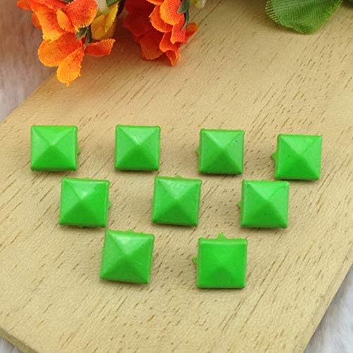 Marsrut 100pcs 9mm Pyramid Rivets and Studs Punk DIY Metal Square Rivet Studs and Spikes for Clothing Shoes Bags Accessories - (Color: Fluorescent Green)