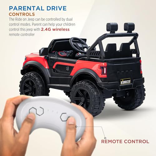 Image of Wishmaster Kids 4x4 Ride-On Jeep Car - 12V Electric Battery Operated Toy with Remote Control, LED Lights, Music, Suspension & Big Wheels | Off-Road Jeep for Boys & Girls (2-8 Years)