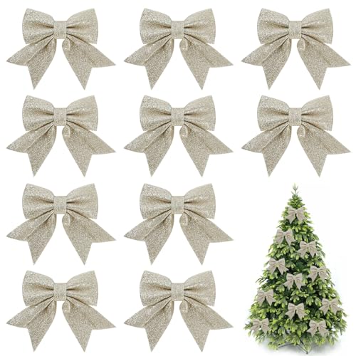 AOOSA 10 Piezas Lazos para Arbol Navidad, 16x14cm Lazos Navidad con Purpurina, Moños Navideños para Árbol, Arcos Cinta Navidad, Adornos Arbol Navidad, Decoración de Bodas, Decorar Familiares Fiestas