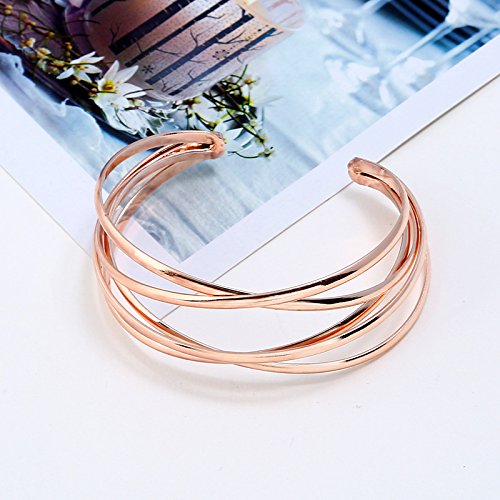 Futimely Boho Chunky Cuff Bracelet For Women,Gold/Silver/Rose Gold Multi-Layer Cross Wire Bangle Bracelets Open Adjustable Wide Cuff Bracelet Fashion Statement Jewelry thumb #3