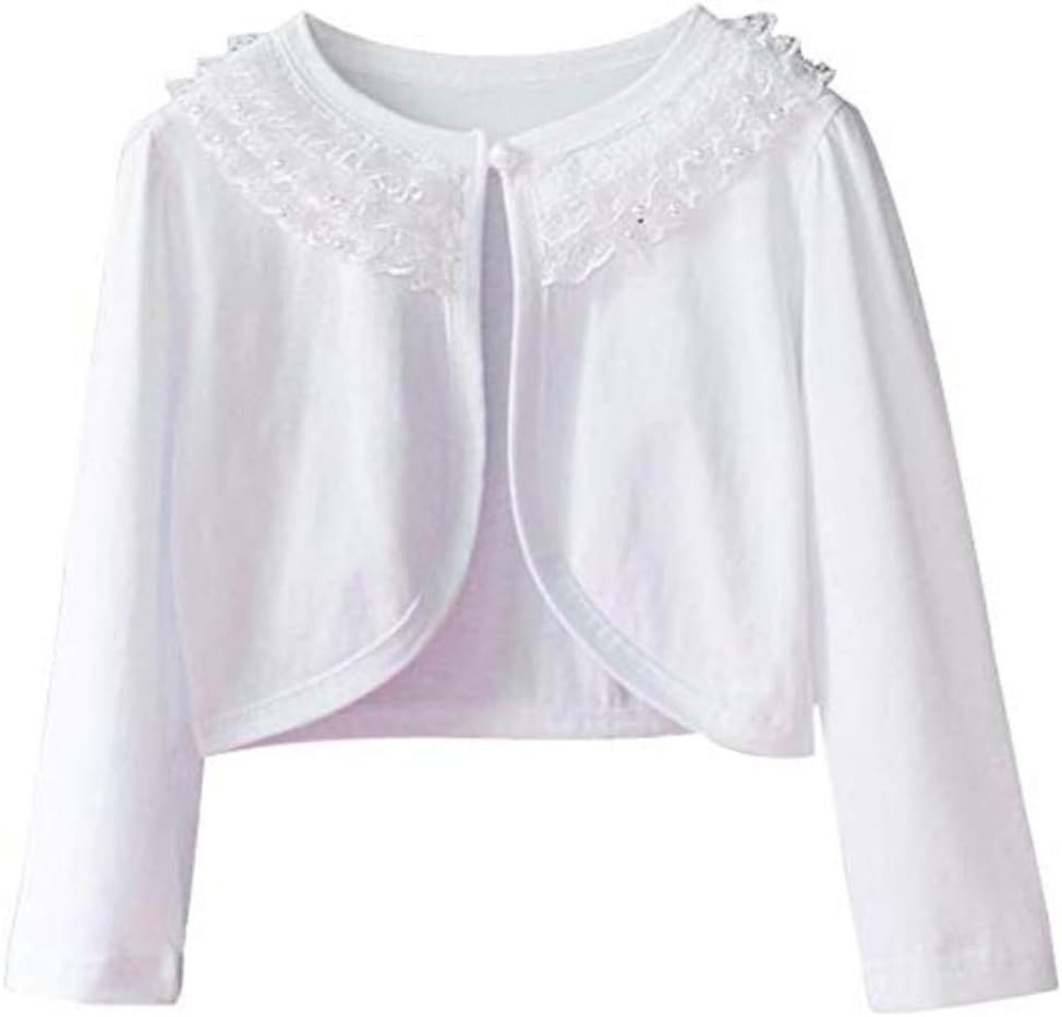 Girls Long Sleeve Lace Flower Bolero Shrug Jacket Short Cardigan Dress Cover up 1-9 Years