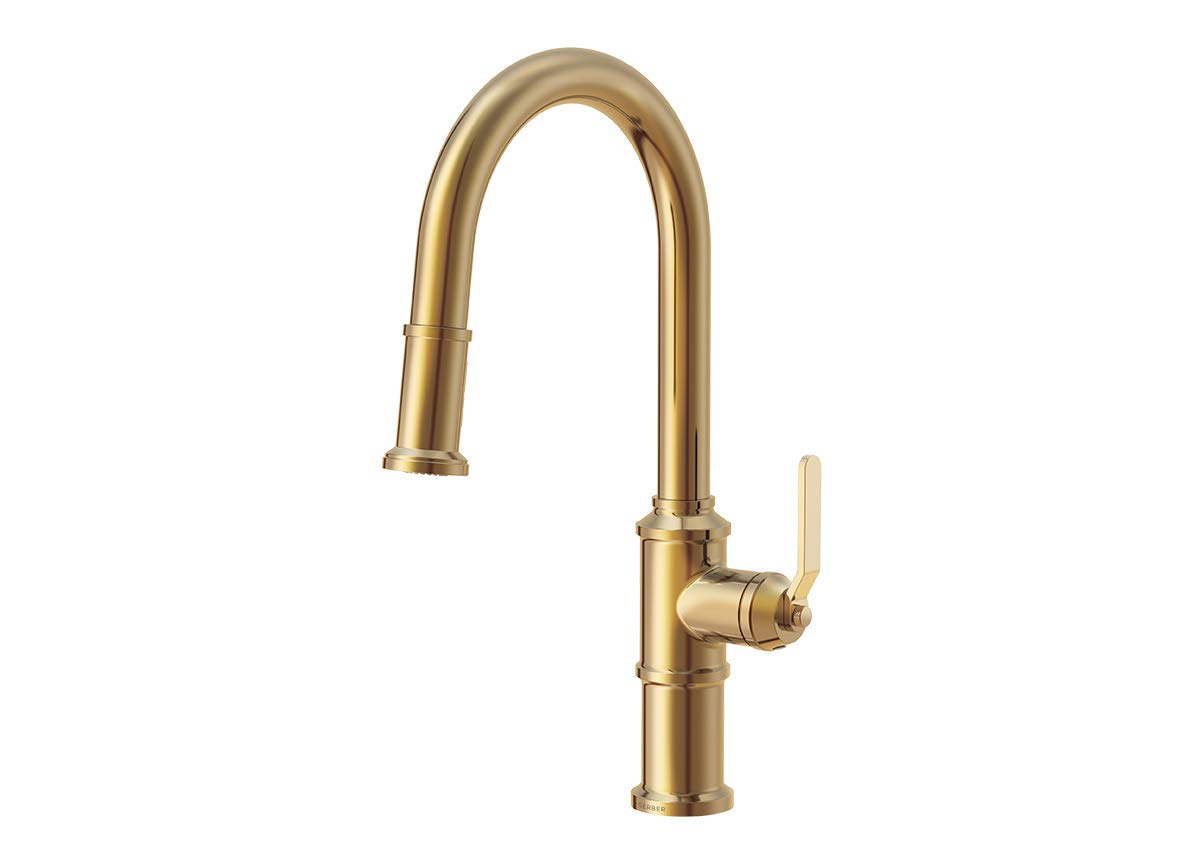 Kinzie Single Handle Gold Kitchen Faucet with Pull-Down Sprayer - Industrial Farmhouse Design, High Arc, Easy 1-Hole Installation in Brushed Bronze, D454437BB