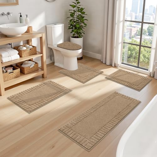 Pauwer Bathroom Rugs Set 5 Piece, Microfiber Bath Mat Set, Khaki - image 8