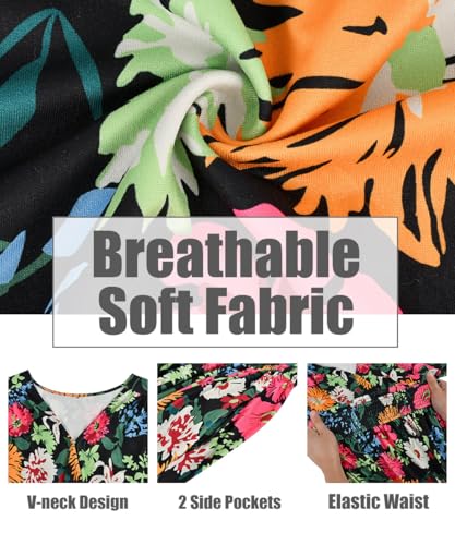 Image of CARCOS Plus Size Dresses for Curvy Women V Neck Summer Maxi Dress Short Sleeve Floral Boho Dress Smocked Waist Beach Dress