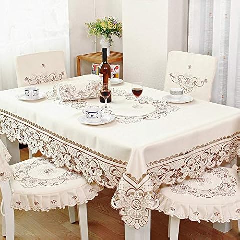 AMZALI Washable Flower Embroidered Lace Tablecloth Dust-Proof Table Cloths Rectangle Fabric Table Cover for Kitchen Dinner Picnic Outdoor and Indoor Home Decor (Oblong, 68 x 126 inch) Cover