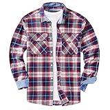 [KEFITEVD] シャツ メンズ 長袖 ネルシャツ ゆったり チェック 柄 ゴルフ カジュアル ボタンダウン 秋 フランネル 紳士 形態安定 ポケット 赤 レッド M