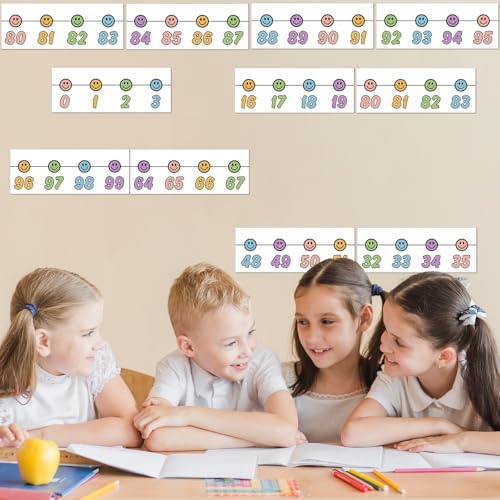 Image of Whaline 32 Pcs Pastel Number Line Bulletin Board Colorful Smile Face Number Line Boarder Strips Math Borders for Back to School Home Classroom Wall Decor
