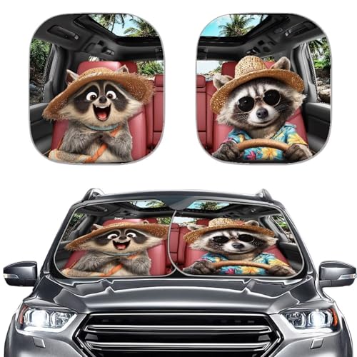 Image of Raccoon Car Sun Shade Windshield Foldable Removable Automotive Accessories Auto Interior Protector Reflect UV Sun and Heat and Protect Your Car