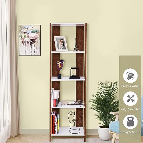 Image of ABOUT SPACE Book Shelf - 4 Tier 5 ft Versatile Book Stand for Home Library, Modern Slim Open Display Rack Shelf Engineered Wood with Unique Design for Living Room - Oak Red (L 45 x B 28.5 x H 154 cm)