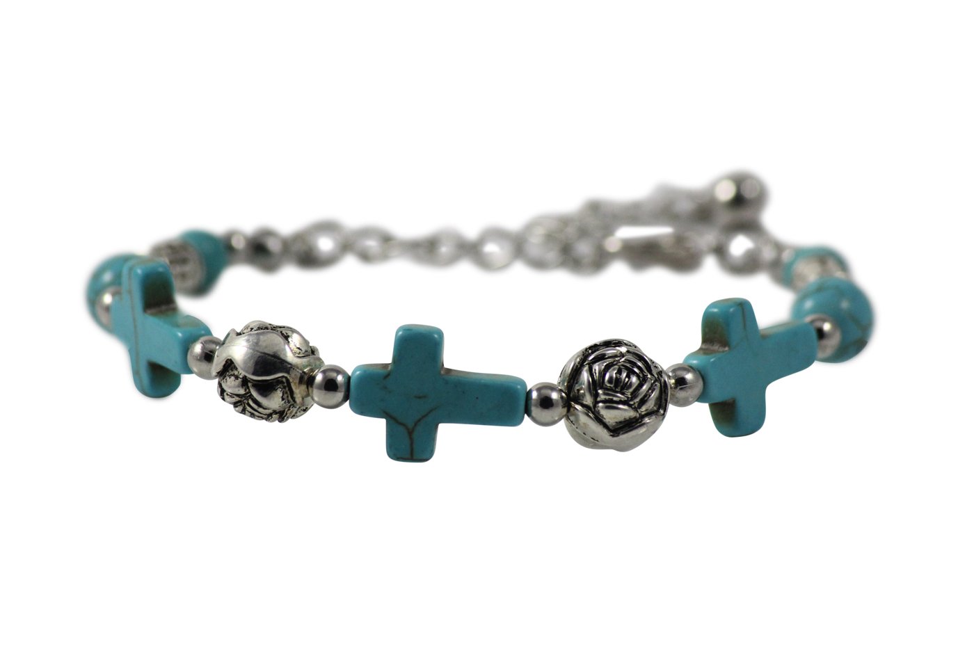 Maya BraceletsSilver & Teal Beads Charm Bangle Bracelet, Metal