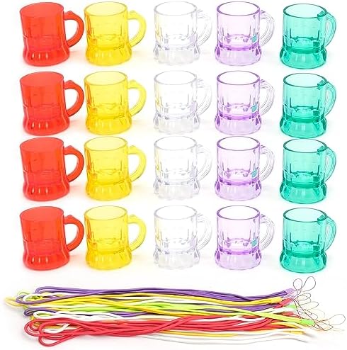 BLLREMIPSUR 20 vasos de chupito con asa de plástico de color vasos de chupito para fiesta con 20 cadenas, collar de despedida de soltero para boda, cumpleaños, despedida de soltera BLLREMIPSUR 20 vasos de chupito con asa de plástico de color vasos de chupito para fiesta con 20 cadenas, collar de despedida de soltero para boda, cumpleaños, despedida de soltera