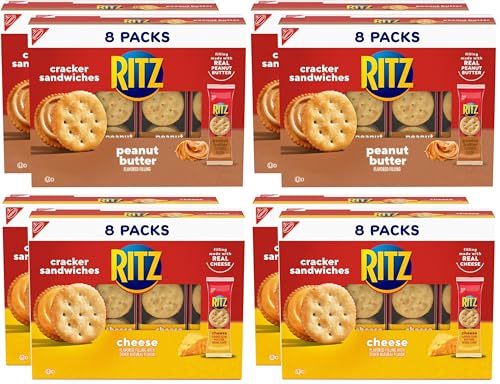 Image of RITZ Peanut Butter and Cheese Sandwich Crackers Variety Package,Lunch Snacks,32 Snack Packets (6 Crackers Per Package),(Pack of 2)