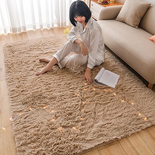 AMZBAI Teppich Wohnzimmer 200x200cm Leicht zu Reinigen Wohnzimmer Teppich Anti-Rutsch Unterseite Weich und kuschelig für Wohnzimmer, Kinderzimmer oder Flur Läufer, Dunkelbeige Cover