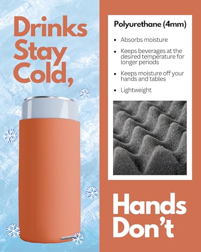 Image of PartyPrints 100 Pack Orange Blank Slim Can Cooler Sleeves | Plain Seltzer Customizable Bulk Coolers for Beer Bottles & 12oz Tall Cans | Skinny Collapsible Drink Insulated Sleeve