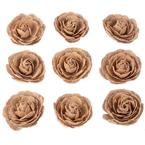 Advantez Hessian Jute Toile de jute Rose Fleurs pour noël décoration de fête Accessoires de cheveux Scrapbooking 9-Pack 3'