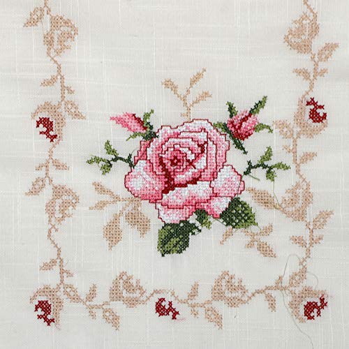 Image of MONKDECOR (O.F) Cut Work Cross-Stitch Embroidery Centre Table Runner (Size-16x33 Inches)- White & Pink Color