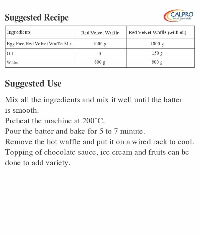 Image of Calpro's Red Velvet Waffle Mix - 1KG: for Baking | Crunch And Crust, Sweet Falvour ! High Protein! Ready in 40 Min ! Melt-In-Mouth -100% Vegetarian ! Cake Mix 1KG