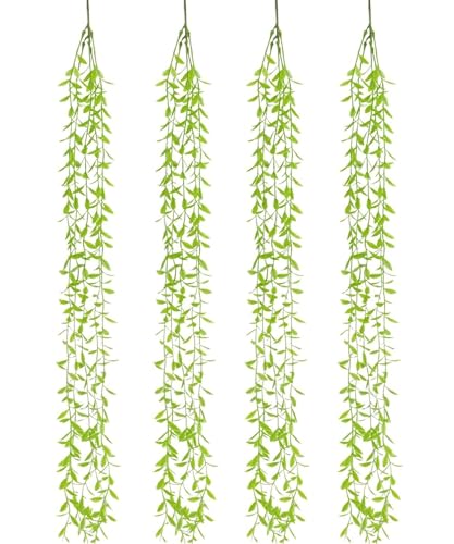 Image of Dekorly 75CM Artificial RainFlow Ivy Hanging Vines (Pack of 4) | Lush Green Cascading Creeper for Home & Balcony Decor (4, Rainflow lvy Vines)
