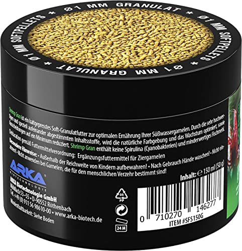 Garnelenfutter Neocaridina Caridina – kaltgepresstes Softgranulat 150 ml / 50 g – sinkend, wasserstabil & hochverdaulich – für Wachstum, Häutung & Farbenpracht – ARKA Shrimp Gran