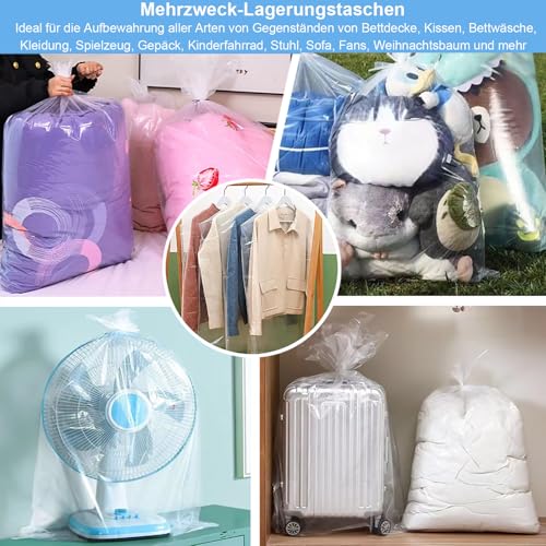 5 Stück extra große durchsichtige Aufbewahrungsbeutel, 100 x 150 cm große Plastiktüten, wiederverwendbare Umzugstaschen, durchsichtige Jumbo-Geschenkbeutel für Bettdecken, Kleidung, Bettwäsche, Koffer