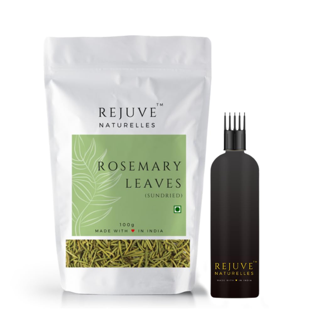 Rejuve Naturelles Sun Dried Rosemary Leaves - 100 Gm with 200ml PET Bottle and Hair Comb Applicator | Rosemary for Food, Hair Growth, Herbal Tea, Skincare (100 g (Pack of 1)) (B0C7CKPBRV) Amazon Price History, Amazon Price Tracker
