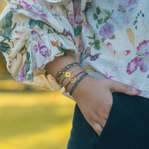 FANCY SHINY Sunflower String Bracelet Handmade Braided Rope Charms Boho Surfer Bracelet for Women Easter Gifts3