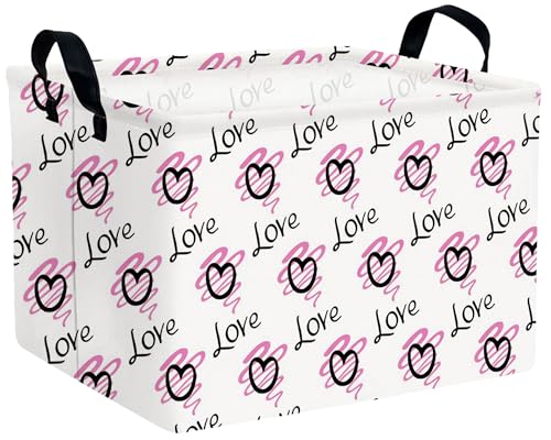 Image of Large Valentine's Day Basket Heart Shaped Storage Bin for Gifts Collapsible Organizer Room Decor (Purple Wave Black Love)