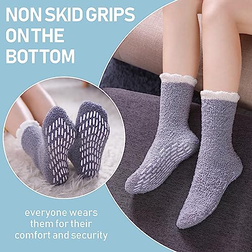Image of Yebing Non Slip Hospital Socks for Women with Grips Fuzzy Cozy Anti Skid Slipper Socks Winter Warm Soft Fluffy Sleep Socks