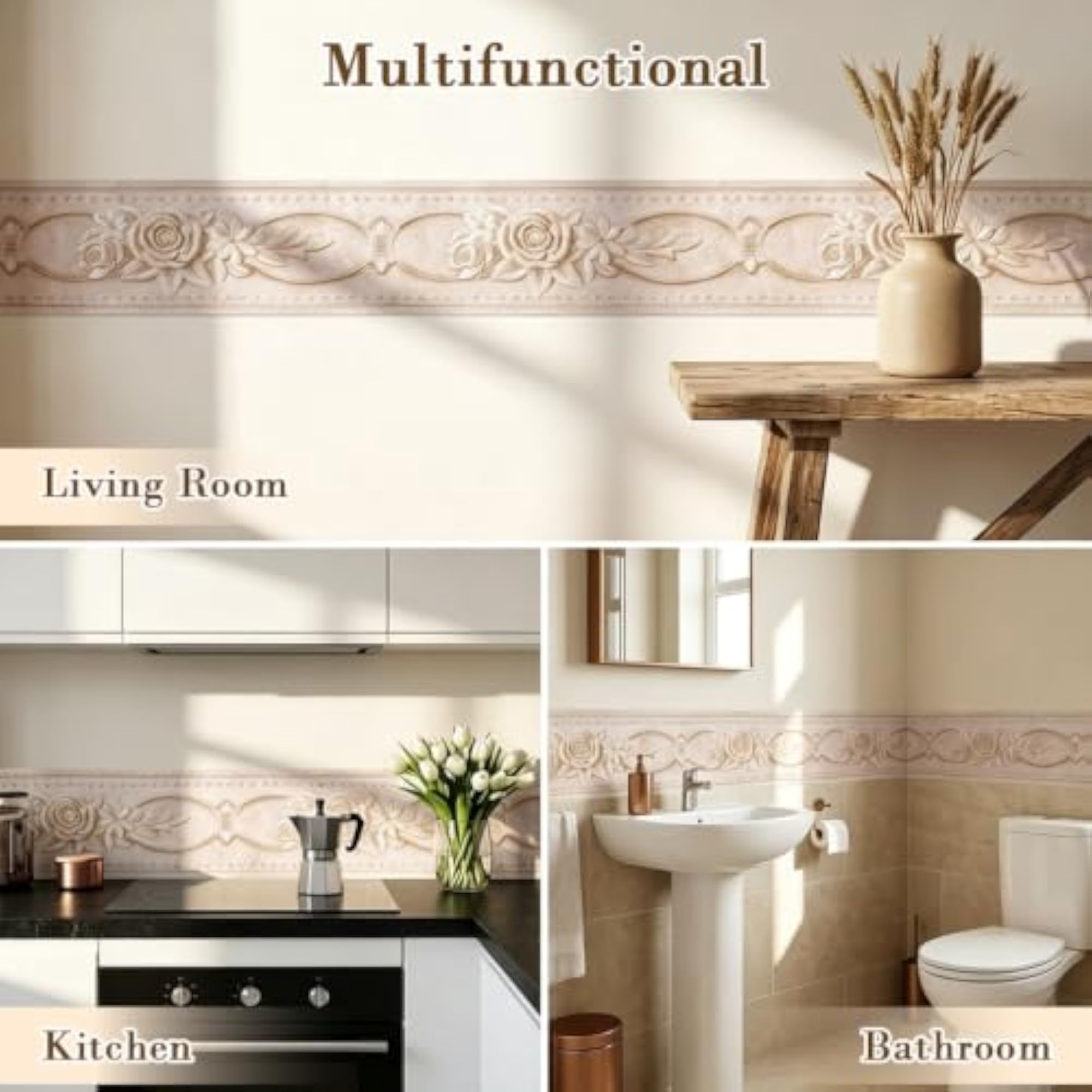 3D Floral Wallpaper Border Peel and Stick for Bathroom