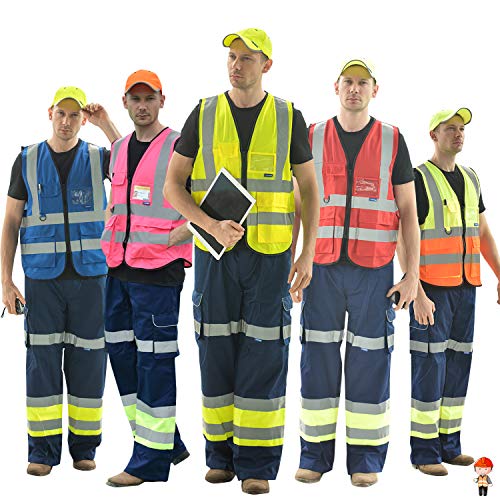 Image of ANSI /ISEA Standard Class 2 Hi-Vis Vest, Mic Tabs, Zip, Yellow, XL | Yellow XL Class 2 safety vest with 7 pockets, black front zipper and reflective strips for surveying; for men and women.