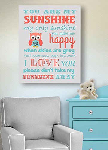 Adorable You are My Sunshine Bedtime Story Rhyme - Woodland Owl Design - Stretched Canvas Nursery Wall Art Decor - Baby Gift idea - Wooden Frame Construction - Ready to Hang 11X14