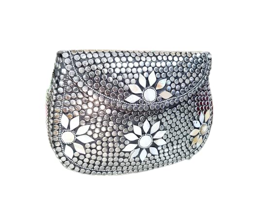 parato Handmade Metal bag Golden 3h Flowers style Latest Shoulder Bag Clutch for girls and women-picture-25