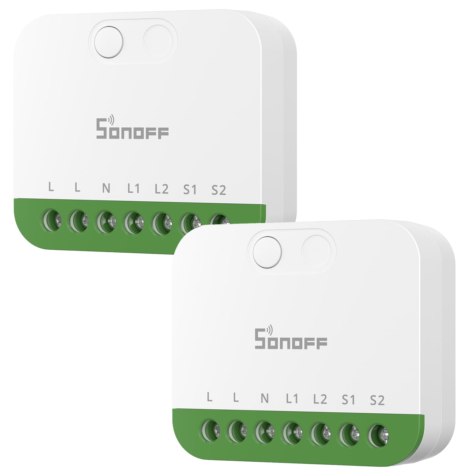 SONOFF MINI DUO, Matter Over WiFi, 2-Chanel WiFi Smart Switch, 16A Total Load, Remote & Automated Control, Neutral Required, Alexa/Google Assistant Compatible, 2 Pack