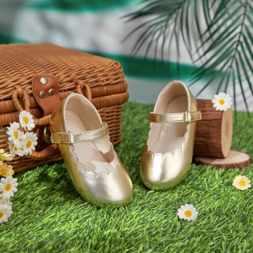 Image of PHIRAMIN Toddler Flower Girl Glitter Dress Shoes Little Girl Ballet Flats Bow Wedding Party